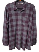 Soft Surroundings Medium Mad About Plaid Womens Burgundy Gray Button Tunic Top   - £20.42 GBP