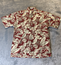 Pierre Cardin Hawaiian Shirt Mens Medium Red Floral Button Up Short Sleeve - $9.49