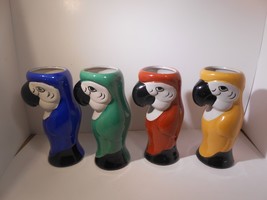 Vintage Parrot Toucan Ceramic Tiki Mug Glass Cup Vase Tropical Barware Set of 4 - £37.40 GBP