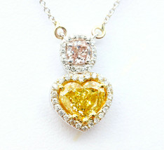 1.72ct Natural Fancy Deep Pink &amp; Yellow Diamonds Necklaces &amp; Pendant GIA 18K - £8,581.32 GBP