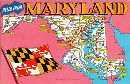 Vtg Postcard Greetings Maryland State  Auto Map and Flag Unposted - £4.38 GBP