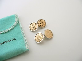 Tiffany & Co Silver Gold Textured Double Circle Round Cuff Links Gift Pouch Love - $748.00