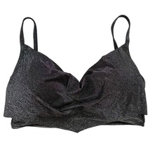 Bar III Black Metallic Bikini Top Size L Cowl Overlay New Silver Push Up - $17.77