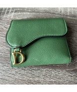 Christian Dior Saddle Leather Trifold Wallet Compact Purse Green Gold-D ... - $265.32 CAD