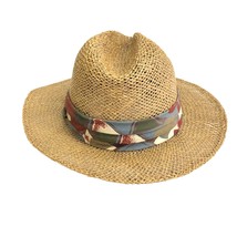 Mens Straw Hat Safari Panama Cloth Band One Size Opening is 7x8.5 inches Nice - £32.36 GBP