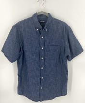 Lands End Mens Chambray Shirt Sz M Traditional Fit Cotton Button Up Short Sleeve - £19.61 GBP