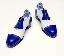 Oxford White Blue Spectator Genuine Leather Handmade Luxury Shoes - £109.65 GBP