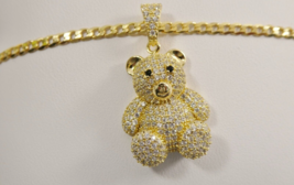 14k Yellow Gold Over 4.00Ct Simulated Diamond Teddy Bear Pendant Christmas Gift - £64.36 GBP