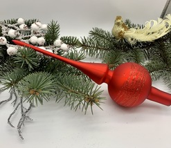 Red Christmas glass tree topper with glitter, XMAS finial - £20.95 GBP