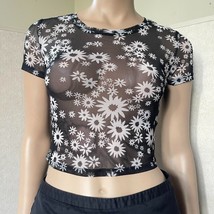 Ardene black stretchy mesh with white flowers crop top Size L - £17.24 GBP