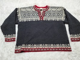 L.L. Bean Christmas Fair Isle 100% Cotton Pullover Button Sweater 1X Nor... - £29.44 GBP