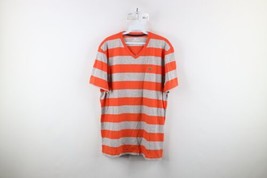 Lacoste Mens 6 US Large Striped Color Block Short Sleeve V-Neck T-Shirt Orange - £31.25 GBP
