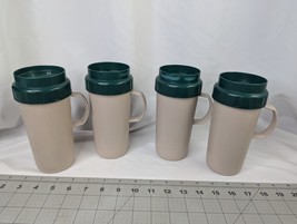 Rubbermaid Travel Cup 1 Pint Tan Green Lid Plastic Vintage Lot of 4 - $29.95