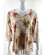 The Pioneer Woman Top Size Large Pink Rose Floral Print V Neck Tee Stretch - $403.82 MXN