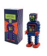 GEARING ROBOT 5&quot; Saint St. John Wind Up Blue Tin Toy Collectible Retro S... - $464.59 MXN