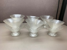 Vintage Set of 12 Ice Cream Sorbet Glass Pedestal Bowls Leaf and Dot Pattern - £35.59 GBP