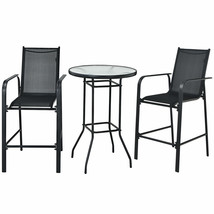 3 Pcs Outdoor Bar Table Stool Set Height Tempered Glass Top - $282.99
