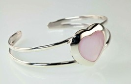 Womens Sterling Silver Pink Mother of Pearl Heart Cuff Bracelet - $94.05