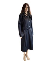 Liz Clairborne Black Belted Lined Trench Coat Large Collar Long Sleeve - £23.66 GBP
