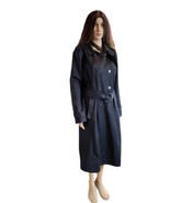 LIZ CLAIRBORNE Black Belted Lined Trench Coat Large Collar Long Sleeve - £23.35 GBP