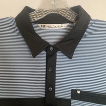 Travis Mathew Mens Polo Shirt XL Extra Large Golf Black Blue Stripe Adul... - $18.88