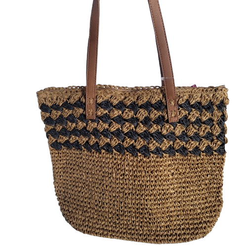 Brown Woven Straw Shopper Beach Gym Tote Bag Handbag Purse Big Large Poo... - $15.83