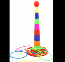16 piece Ring Toss Game w 18&quot; Stand Floatable Rings Multi-Colored Plastic Rings - £12.68 GBP