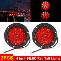 2PCS Red 4&quot;Inch 16 LED Round Truck Trailer Tail Stop Turn Brake Light Waterproof - £19.17 GBP