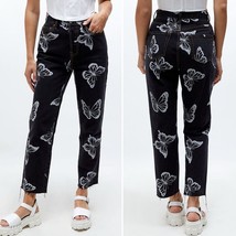 PACSUN Black/White Butterfly Print High Waisted Straight Leg Jeans Size 27 - £26.65 GBP