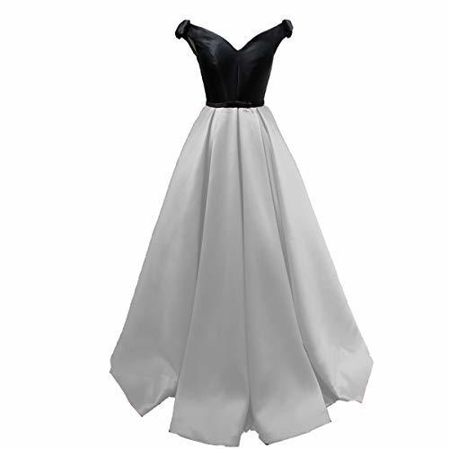 Off The Shoulder Black Top Long Formal Prom Evening Dress Party Silver US 4
