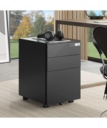 Black 3-Drawer Mobile Metal File Cabinet Without Wheels, Filing Cabinet ... - £207.51 GBP