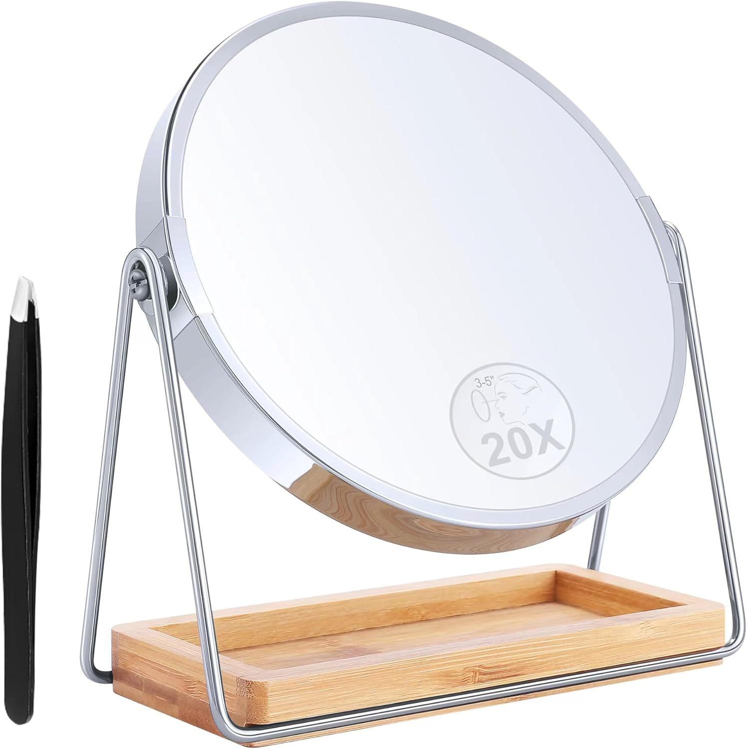 B Beauty Planet 20X Magnifying Mirror With Bamboo Base, Double Sided Mag... - $39.93