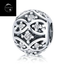 Sterling Silver 925Classic Simple Retro Style Bead Charm For Bracelets With CZ - £17.47 GBP