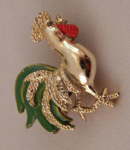 Vintage gold tone ROOSTER shape enameled brooch / pin, signed GERRY&#39;s - £15.76 GBP