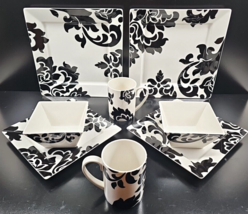 (2) Martha Stewart Lisbon Black 4 Pc Square Place Settings Plate Bowl Mug Macy&#39;s - £115.99 GBP