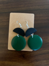 Simple Double Circle Wooden Trendy Earrings 2 Color - GREEN and BLACK - $147.37 MXN