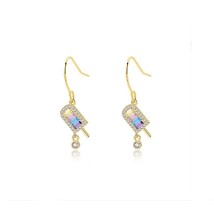 Rainbow Colorful CZ Ice Cream Shape Dangle 925 Sterling Silver Gold Earrings - £39.01 GBP