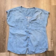 Maurices Chambray Top Womens Size Small Blue Button-Front Shirt Short Sl... - £14.17 GBP