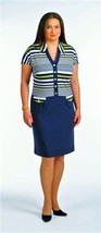 Plus Size Summer Striped Dress Casual Stretch Collared Navy Blue Made In Europe - £157.20 GBP