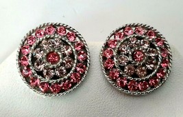 LISNER Pink Rhinestone CLIP Earrings Silver Tone Setting 1960s Signed - $19.99