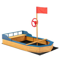 Kids&#39; Pirate Boat Sandbox with Flag and Rudder - Color: Natural - £119.97 GBP