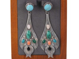 Huge Vintage Navajo Garcia Sterling Multi-stone earrings - £230.76 GBP