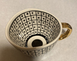 Old Pottery Company Ceramic Coffee Mug Black White Gold Squares Dots Tea Cup - £11.81 GBP