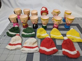 Napco Wooden Egg Cup Holder Lot of 12 Painted Face Stocking Hats - $149.95