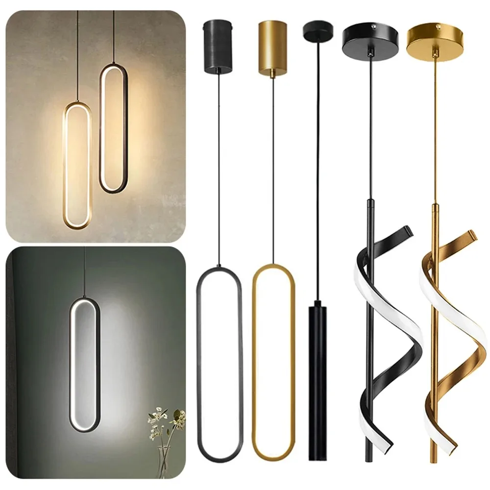 Minimalist Aluminum Black Long Strip Chandeliers For Living Room Wall Decor LED - £22.78 GBP+