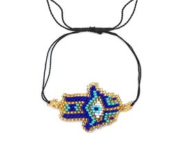 Mia Jewel Shop Multicolored Hamsa Hand Evil Eye Seed Beaded String Pull Tie Brac - £12.85 GBP