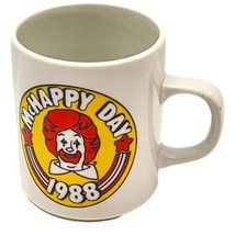 Vintage McDonalds Mug McHappy Day 1988 Ceramic White Cream Ronald McDonald - £29.22 GBP