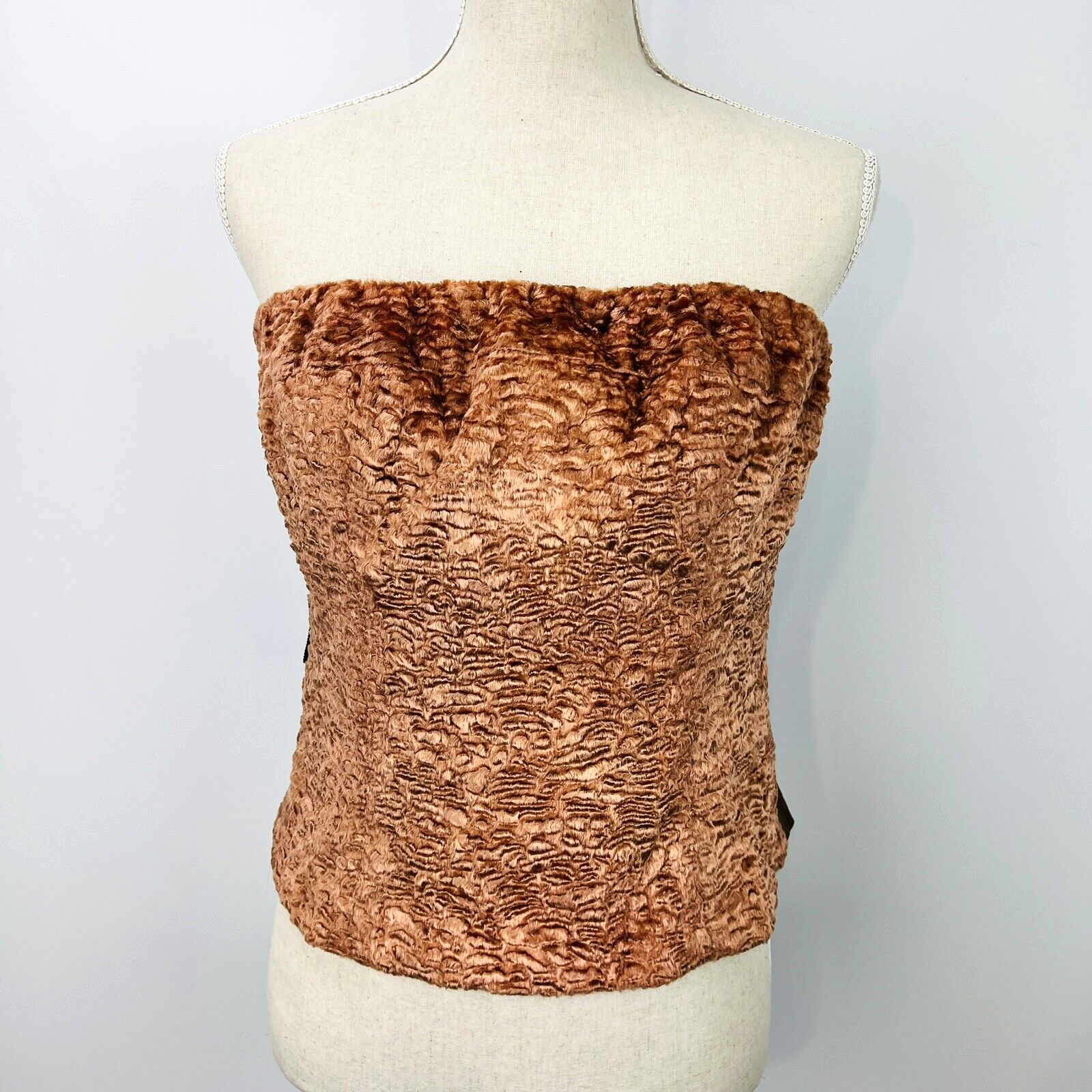 Primary image for Sass Me Tube Top Zip Sz 10 Suit Shirt Corduroy Chenille Orange Halter Top Fur