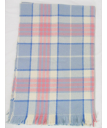 Amana Woolen Mills Plaid Blue Pink Pastel Fringed Wool Throw Blanket - $64.00