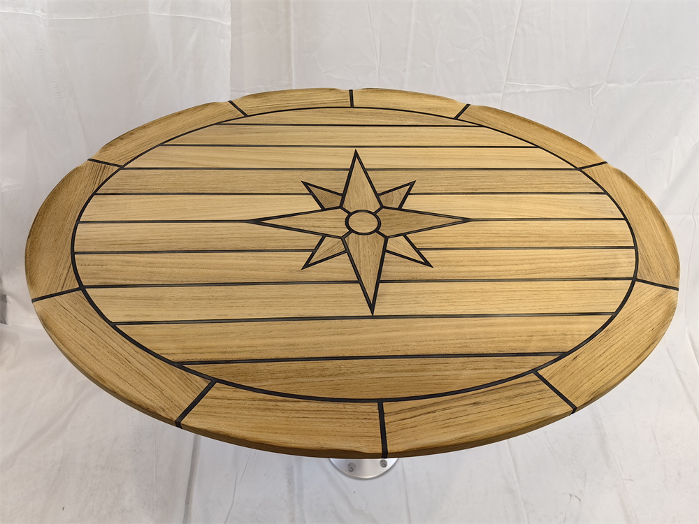 Boat Oval Teak Table Top 23.6x31.5 Inch Ellipse Star Inlay Marine Yacht RV  - $541.00+